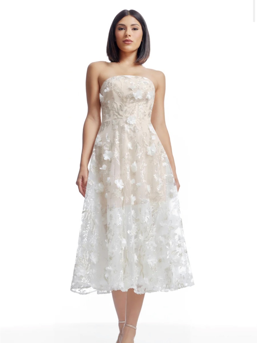 Dress the Population Strapless Ivory and Silver Floral Appliqué Girls' Dress